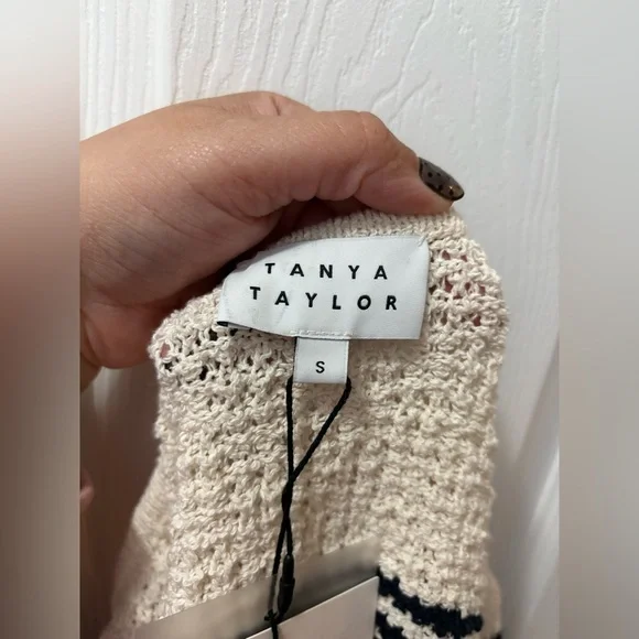 Tanya Taylor Ashton Organic Cotton Two Tone Sweater/Jacket White/Black Stripe - Picture 4 of 6